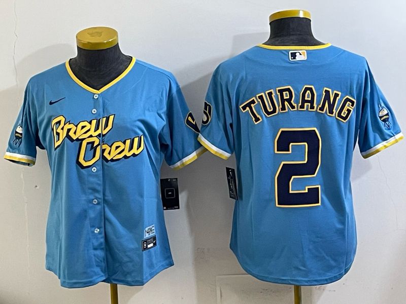 Women 2025 Milwaukee Brewers #2 Turang Light blue City Edition Nike MLB Jersey 02